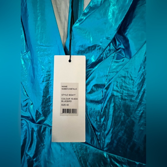 NWT ROTATE BIRGER CHRISTENSEN METALLIC
PUFF SLEEVE DRESS IN BLUE, Size 40 - Picture 4 of 5